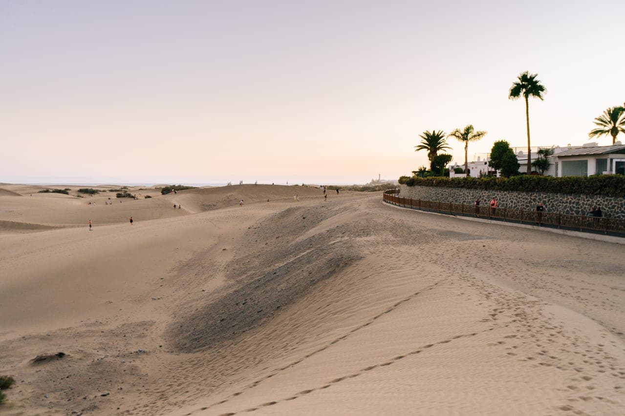Die Sanddünen von Maspalomas auf Gran Canaria mit dem Meer im Hintergrund